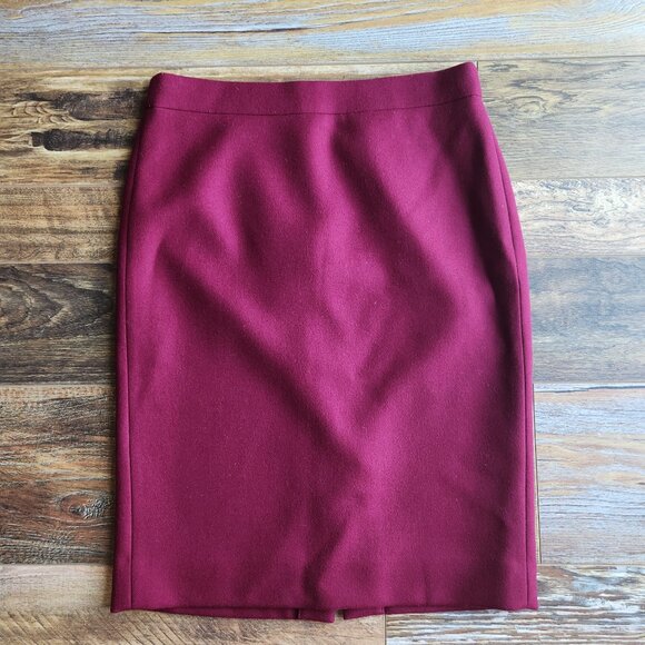 J. Crew 100% Double-Serge Wool No.2 Pencil Mini Skirt Lined Burgundy - Picture 1 of 10